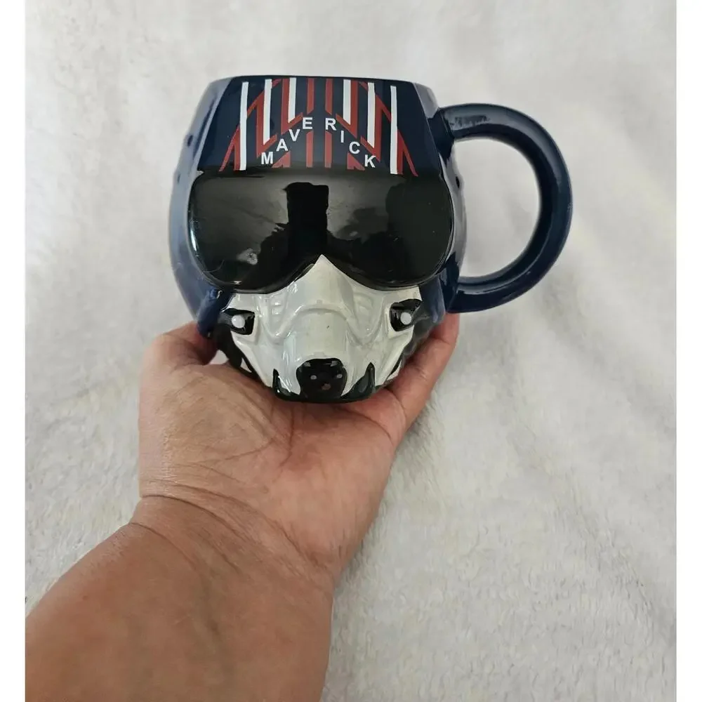 2020 Top Gun Navy Pilot Maverick Helmet Coffee Mug Cup Blue 4" Ceramic 20oz - Picture 7 of 10